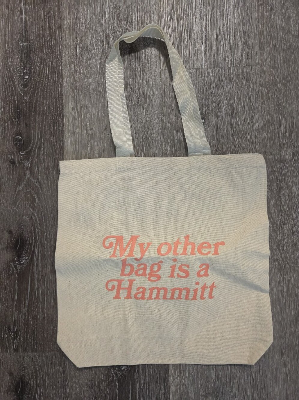 NWOT Hammitt Natural Canvas Tote with Coral Pink Script